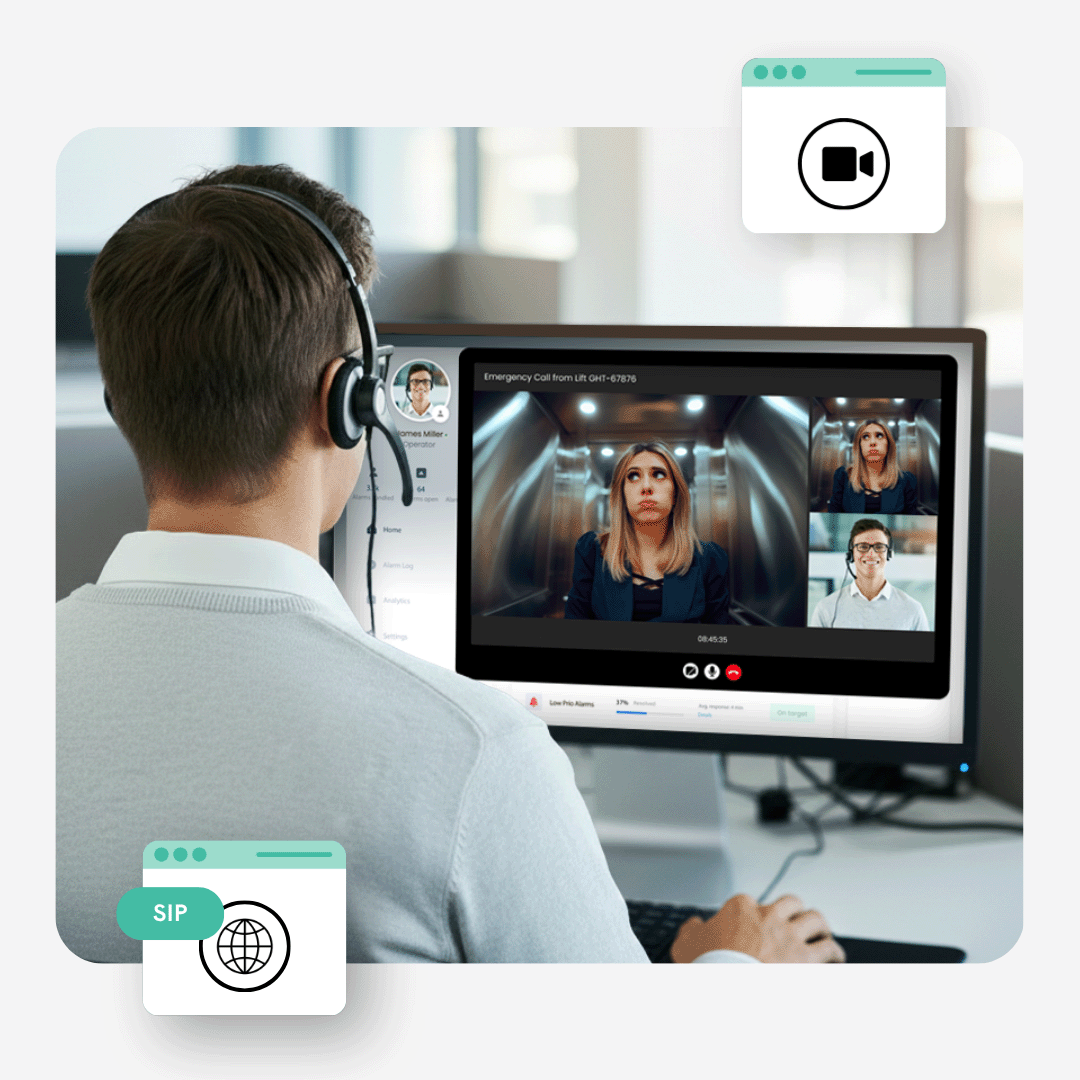 Integrate voice and video workflows for rescue calls to your alarm response center​ with iotcomms.io